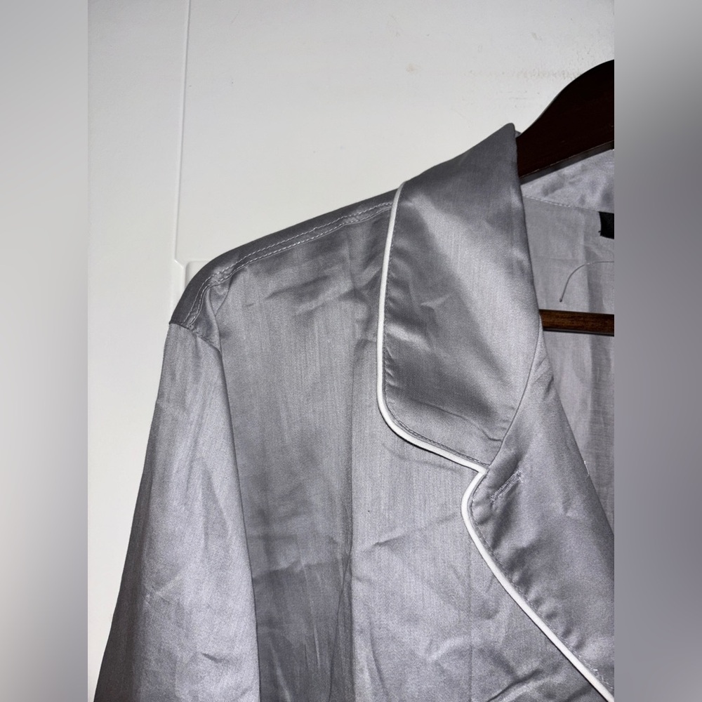 Natori Sateen Cotton Satin Pajama Set XL NEW Silver Gray 2Pc Button Top & Pants - Picture 6 of 14